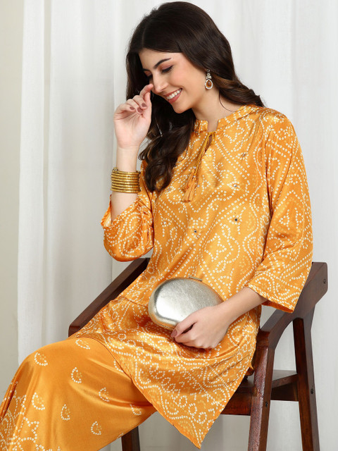 Sangria Bandhani Printed Tunic With Palazzos Co-Ords