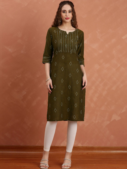 Anouk Women Ethnic Motifs Thread Work Dobby Kurta - Image 2