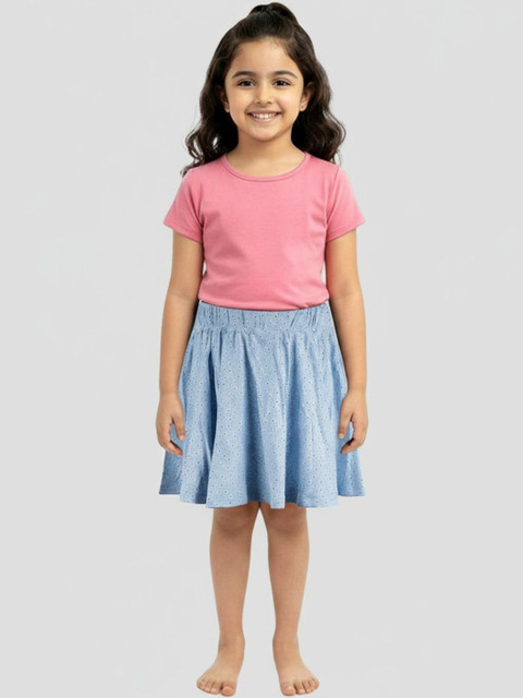 Charm n Cherish Girl's Floral Printed Knee Length Flared Skirts