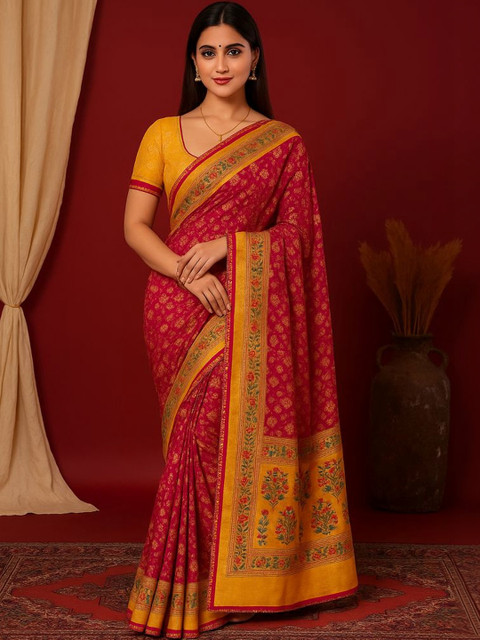 ROFOLO Floral Zari Pashmina Patola Saree