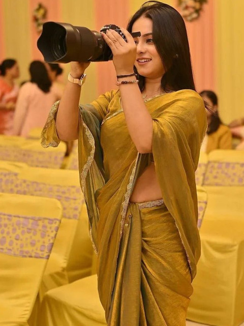 ROFOLO Beads and Stones Pure Chiffon Saree - Image 2