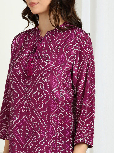Sangria Bandhani Printed Tunic With Palazzos Co-Ords - Image 5