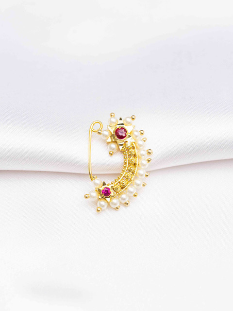 Zeraki Jewels Women Gold-Plated Artificial Stones and Beads Ring Nosepin