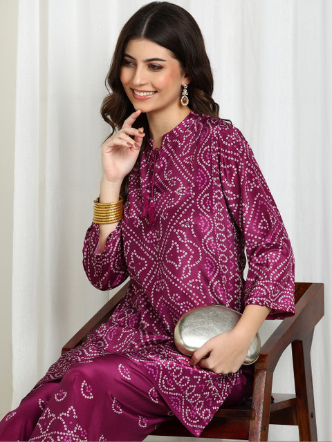 Sangria Bandhani Printed Tunic With Palazzos Co-Ords