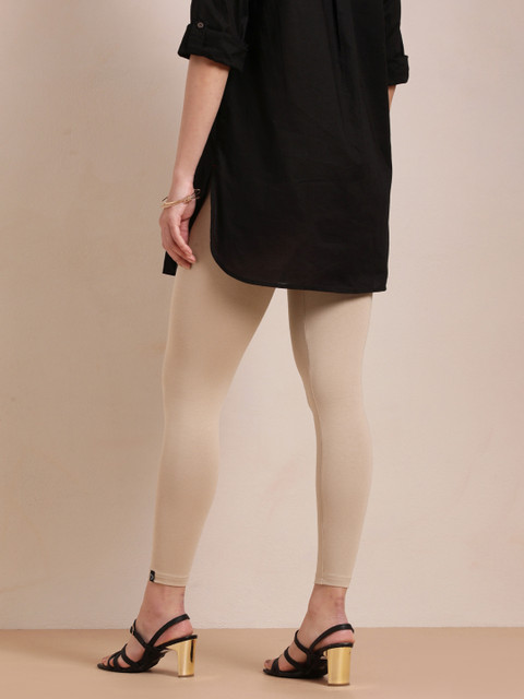TWIN BIRDS Women Beige Solid Ankle-Length Leggings - Image 4