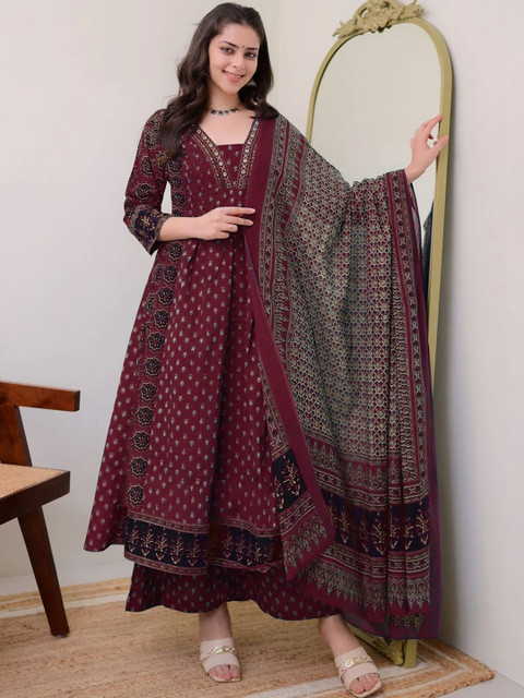 SZN Women Ethnic Motifs Printed Panelled Kurta with Palazzos & With Dupatta