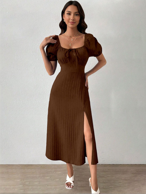 Sugathari Puff Sleeve A-Line Midi Dress