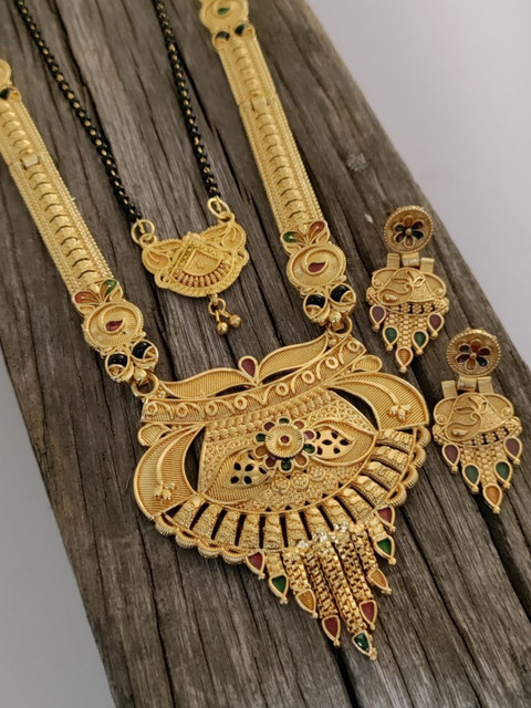 OM KRISHIV COLLECTION Set Of 2 Gold-Plated Mangalsutra