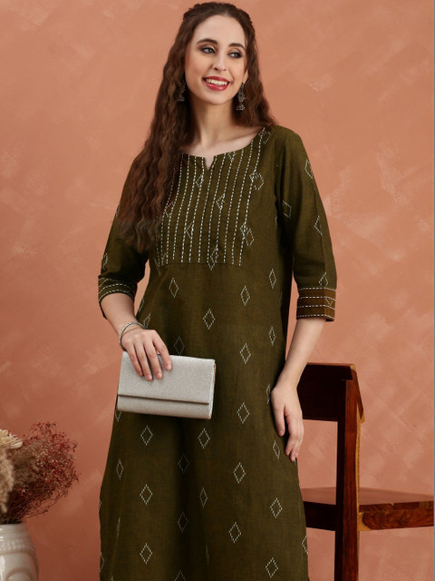 Anouk Women Ethnic Motifs Thread Work Dobby Kurta
