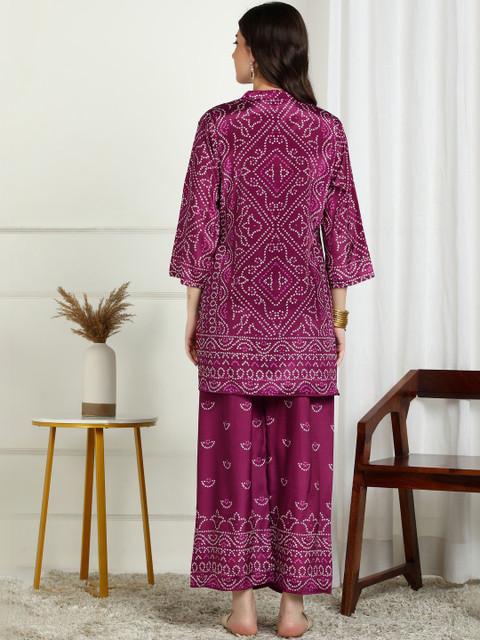 Sangria Bandhani Printed Tunic With Palazzos Co-Ords - Image 6