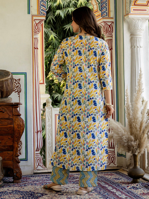 Pjyot by surhi Floral Embroidered Notch Neck Thread Work Pure Cotton Straight Kurta - Image 5