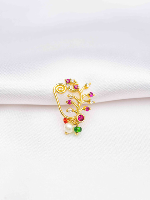 Zeraki Jewels Gold-Plated Artificial Stones and Beads Nath Ring Nosepin
