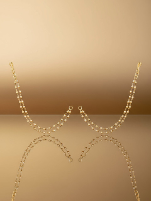 NVR Pearl Studded Classic Gold-Plated 2 Line Ear Chain Ear Chain - Image 4