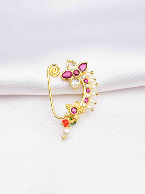 Zeraki Jewels Gold-Plated Artificial Stones and Beads Ring Nosepin