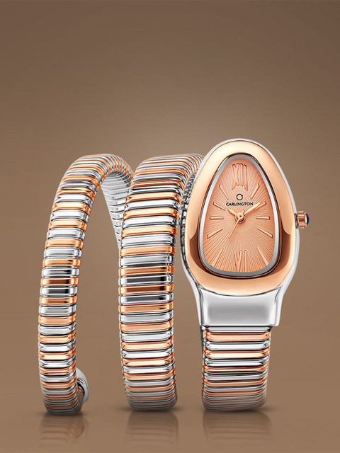 CARLINGTON Women Dial & Stainless Steel Wrap Around Straps Analogue Watch Scarlet 501 Two Tone Rose