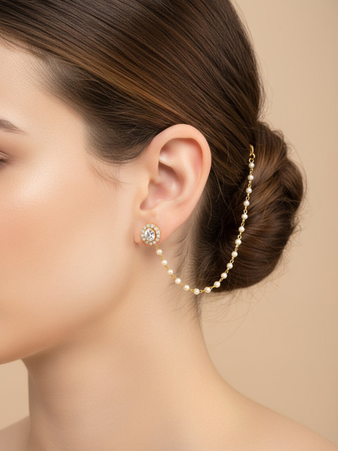 NVR Pearl Studded Classic Gold-Plated 1 Line Ear Chain Ear Chain - Image 3