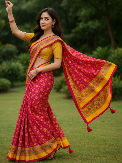 ROFOLO Floral Mirror Work Pashmina Designer Patola Saree