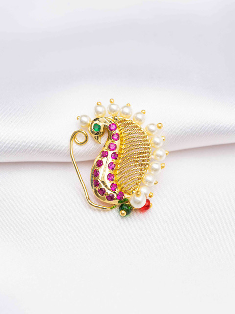 Zeraki Jewels Women Gold-Plated Artificial Stones and Beads Ring Nosepin