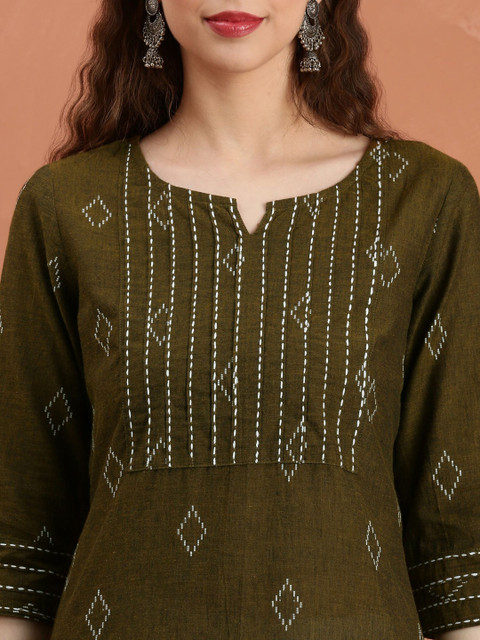 Anouk Women Ethnic Motifs Thread Work Dobby Kurta - Image 3