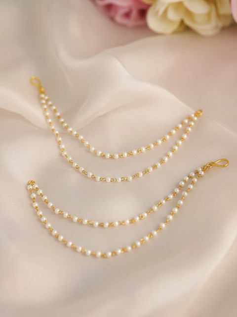 NVR Pearl Studded Classic Gold-Plated 2 Line Ear Chain Ear Chain - Image 5