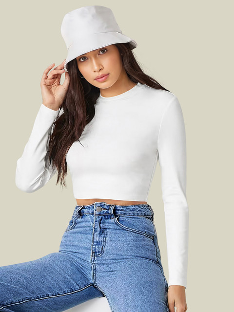 Dream Beauty Fashion Women Solid Long Sleeves Crop Top