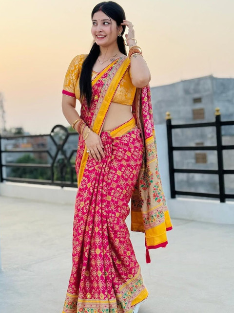 ROFOLO Ethnic Motifs Zari Pashmina Patola Saree