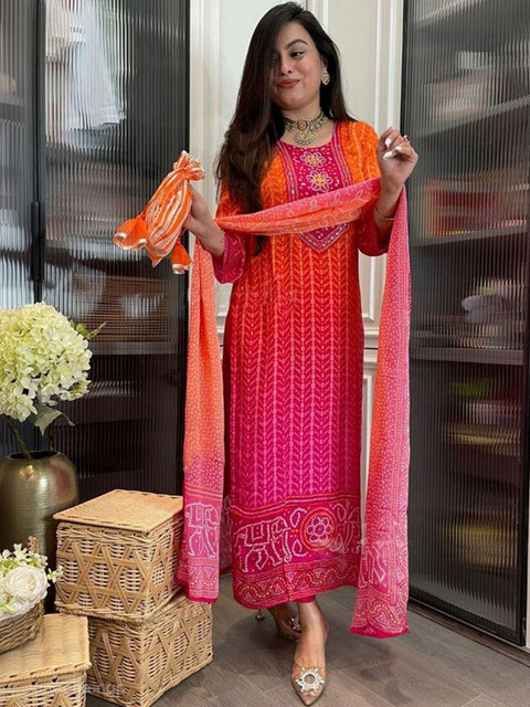 SZN Women Ethnic Motifs Printed Regular Thread Work Kurta with Trousers & With Dupatta