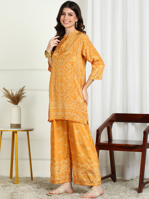 Sangria Bandhani Printed Tunic With Palazzos Co-Ords - Image 2