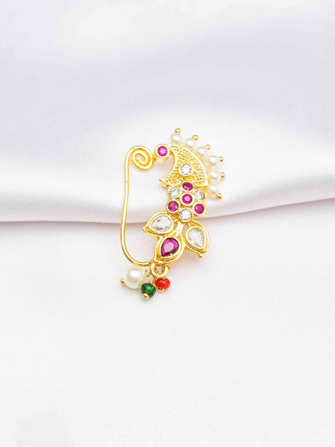 Zeraki Jewels Women Gold-Plated Artificial Stones and Beads Ring Nosepin