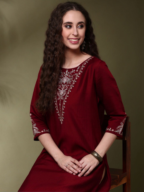 Anouk Women Ethnic Motifs Embroidered Flared Sleeves Thread Work Kurta