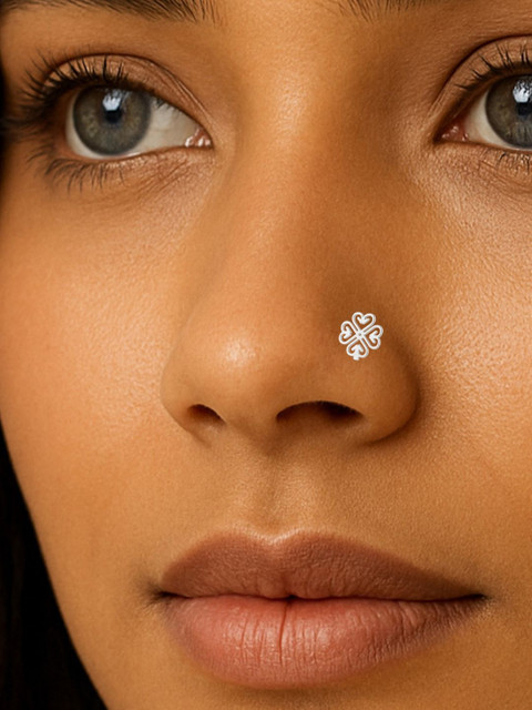 Sangria Heart Designed Ethnic Look 925 Sterling Silver Nosepin with Wire - Image 2