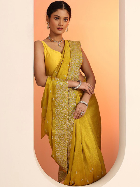 Libas Embellished Embroidered Silk Blend Heavy Work Saree