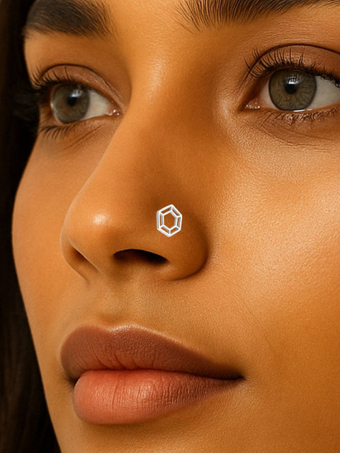 Sangria Women Hexagonal Geometric 925 Sterling Silver Wire Stud Nosepin