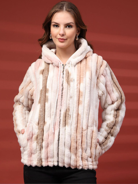 all about you Women Striped Woollen Lightweight Puffer Jacket