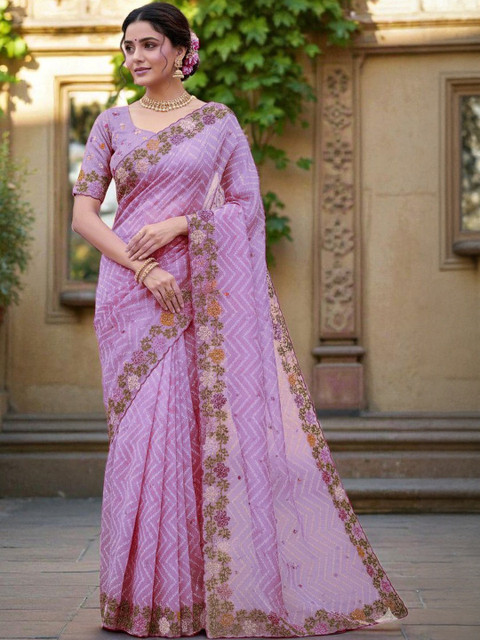 Pionex Embellished Embroidered Bandhani Saree
