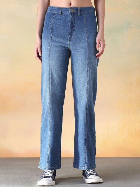 Flying Machine Women Straight Fit High-Rise Heavy Fade Stretchable Jeans