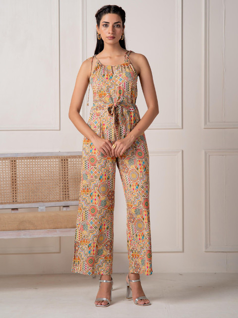 Juniper Women Abstract Printed Basic Jumpsuit with Belt
