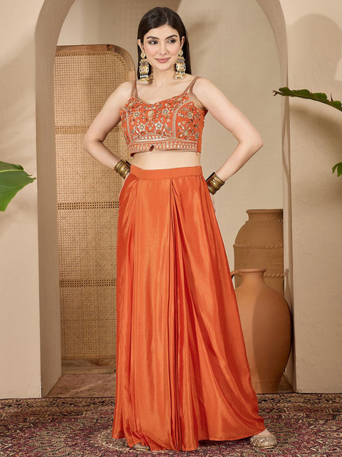 Sangria Zari Sequence Thread Work Crop Top & Pleated Skirt with Shrug Co-Ords - Image 6