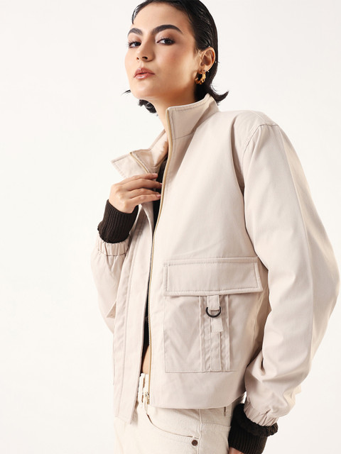 DL Woman Mock Collar Solid Lightweight Tailored Jacket