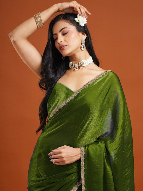 LOROFY Beads and Stones Khandua Silk Wedding Chanderi Saree - Image 2