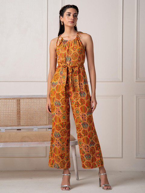 Juniper Women Printed Shoulder Straps Sleeveless Basic Jumpsuit with Belt