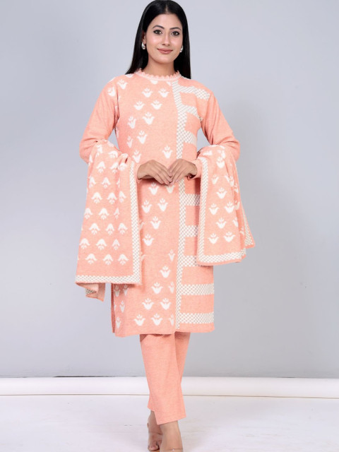 The Zigar Studio Women Pure Wool Ethnic Motifs Woven Design Kurta with Trousers & Dupatta