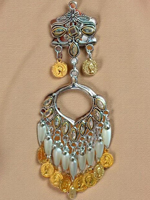 BlingNation Dual Toned Pearl Tassel Kundan Chandbali Earrings - Image 4