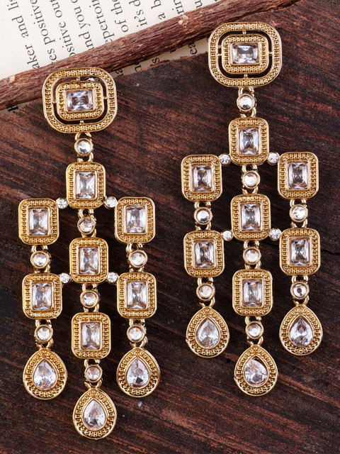 SHONA'S STYLE Gold-Plated Crystals Studded Classic Drop Earrings