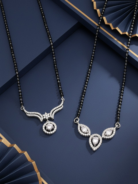 ADIVA Set of 2 Silver-Plated AD Studded Mangalsutras