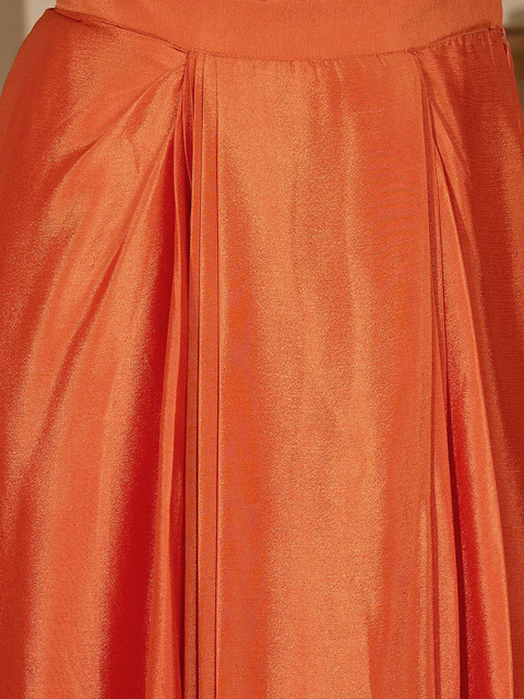 Sangria Zari Sequence Thread Work Crop Top & Pleated Skirt with Shrug Co-Ords - Image 3