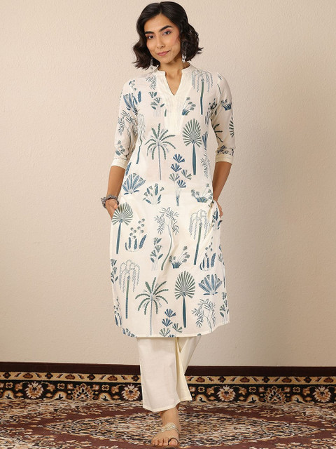 Libas Floral Printed V-Neck Straight Kurta With Trousers