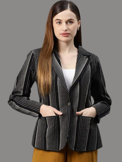 R.Code by The Roadster Life Co. Striped Cotton Single Breasted Blazer