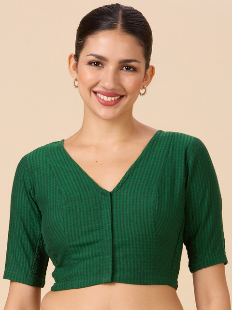 Studio Shringaar Checked V Neck Pure Cotton Saree Blouse