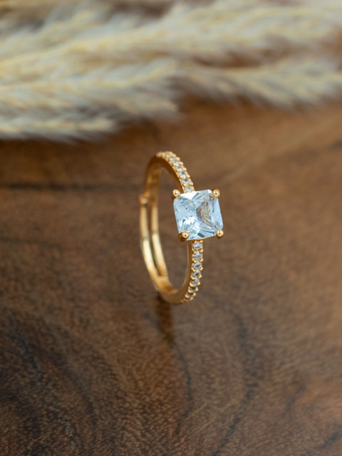 ARTKLIM Gold-Plated Crystal-Studded Anti-Tarnish Adjustable Finger Ring